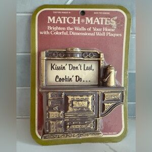 Vintage, NIP, Match Mates Wall Plaque Stove “Kissing Don’t Last Cookin Do”